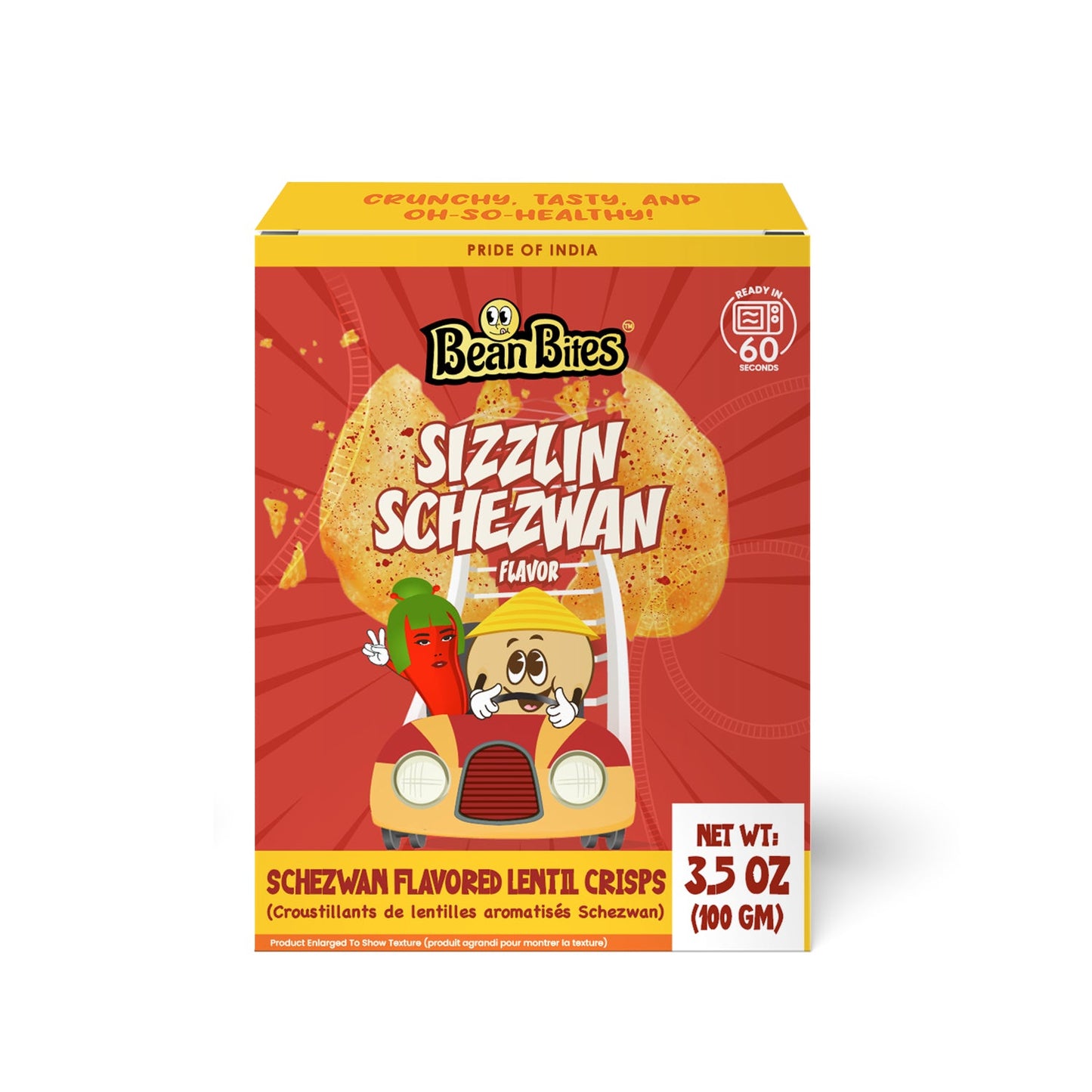 Bean Bites | Sizzlin Schezwan Lentil Crisp 3.53 oz (100 g) | Round Crunchy Crisps-0