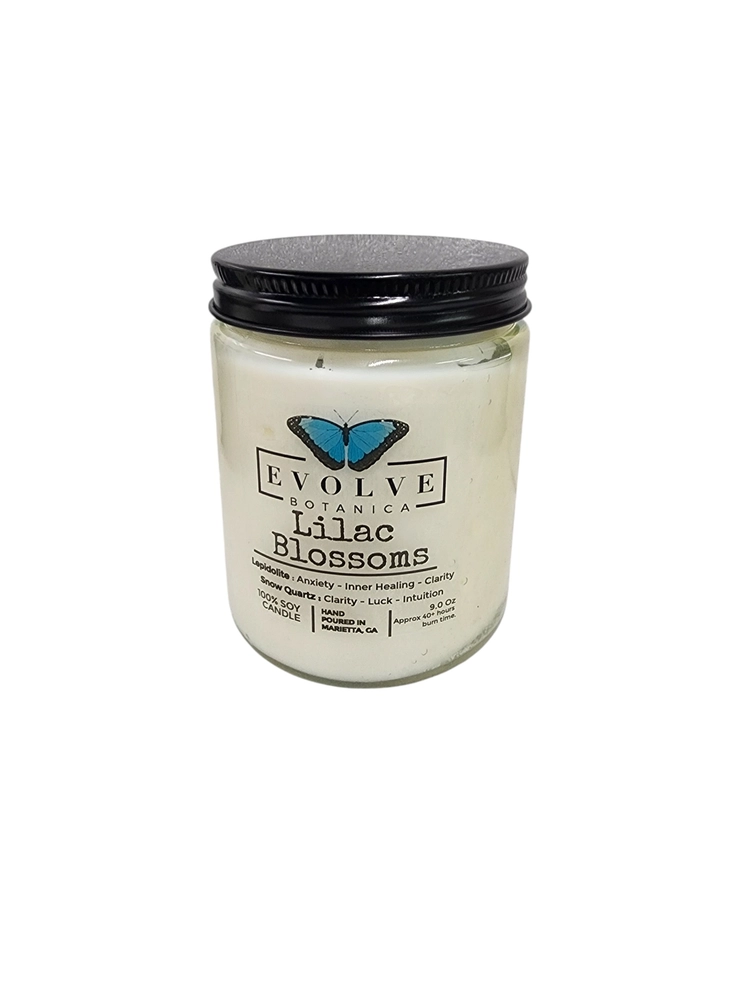 Classic 9oz Jam Jar Crystal Soy Candle - Lilac Blossoms (Lepidolite)-2