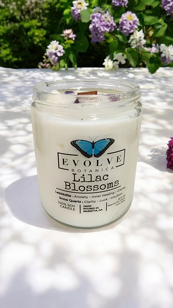 Classic 9oz Jam Jar Crystal Soy Candle - Lilac Blossoms (Lepidolite)-3