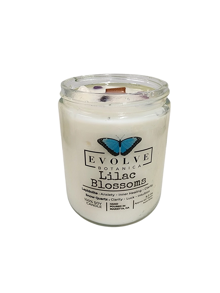 Classic 9oz Jam Jar Crystal Soy Candle - Lilac Blossoms (Lepidolite)-4