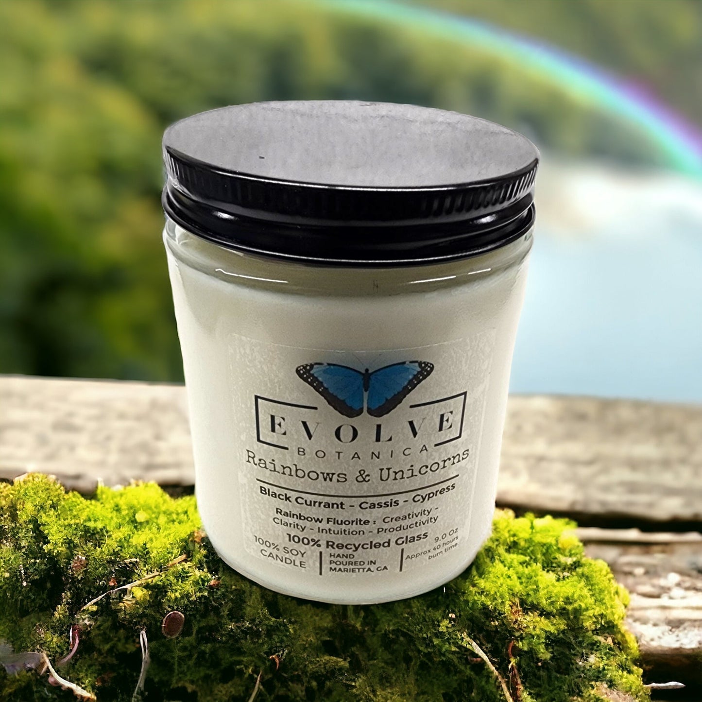Wood Wick Crystal Soy Candle - Rainbows & Unicorns (Fluorite)-0