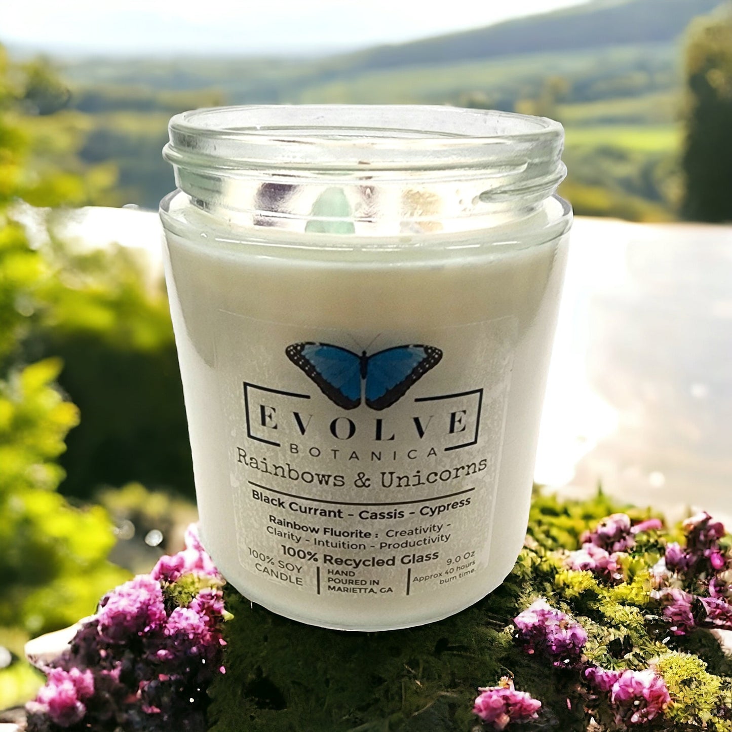 Wood Wick Crystal Soy Candle - Rainbows & Unicorns (Fluorite)-1