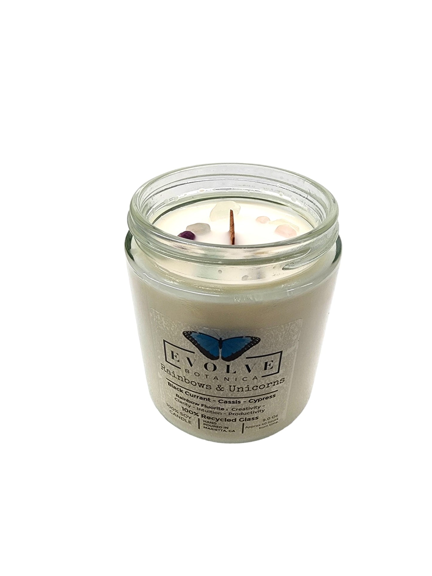 Wood Wick Crystal Soy Candle - Rainbows & Unicorns (Fluorite)-3