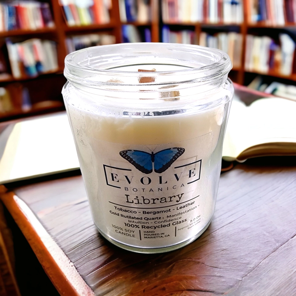 Wood Wick Crystal Soy Candle - Library (Rutilated Quartz)-3