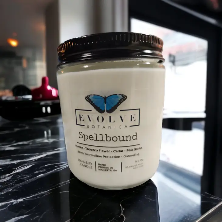 Classic 9oz Jam Jar Crystal Soy Candle - Spellbound (Black Tourmaline)-1