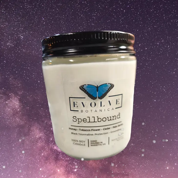 Classic 9oz Jam Jar Crystal Soy Candle - Spellbound (Black Tourmaline)-4