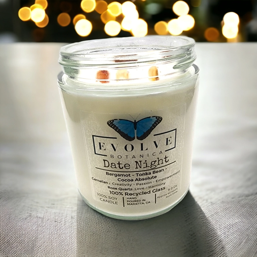 Wood Wick Gemstone Soy Candle - Date Night (Rose Quartz & Carnelian)-2