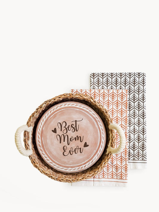 Bread Warmer & Basket Gift Set with Tea Towel - Mom Round-0