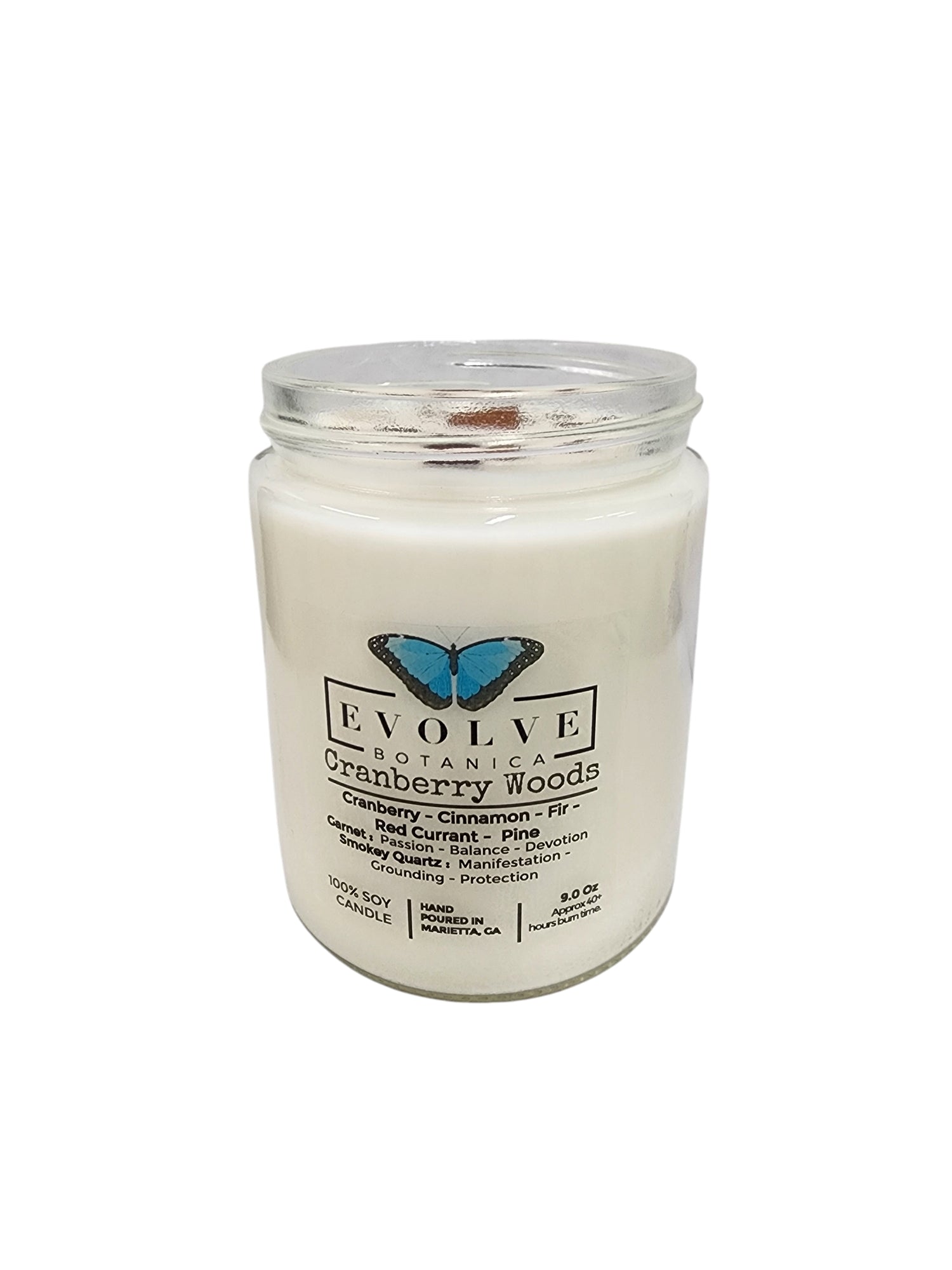 Classic 9oz Jam Jar Crystal Soy Candle - Cranberry Woods (Garnet & Smokey Quartz)-3