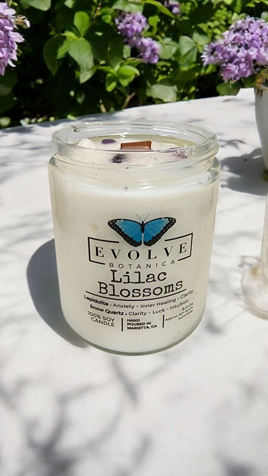 Classic 9oz Jam Jar Crystal Soy Candle - Lilac Blossoms (Lepidolite)-0