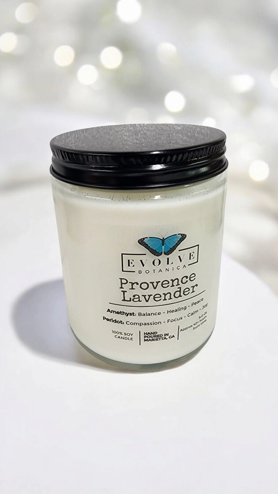Classic 9oz Jam Jar Crystal Soy Candle - Provence Lavender (Amethyst & Peridot)-2