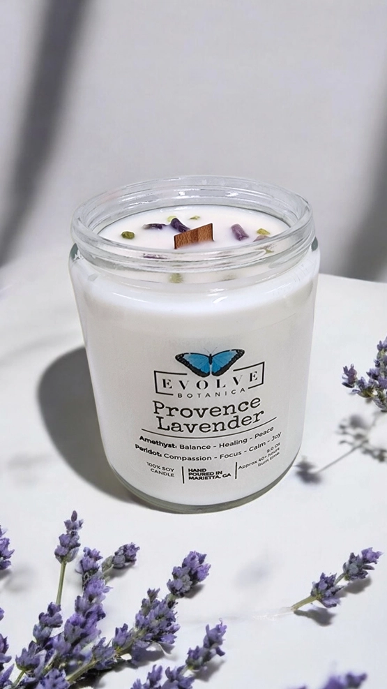 Classic 9oz Jam Jar Crystal Soy Candle - Provence Lavender (Amethyst & Peridot)-3