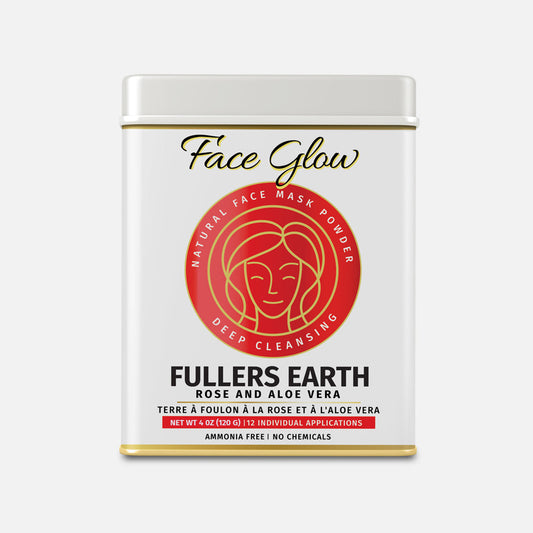 Face Glow- Fuller’s Earth w/ Rose & Aloe Vera- 12 Individual Sachets of Multani Mitti (10 gm each)- Reusable Brush & Tray Included-0