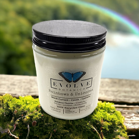 Wood Wick Crystal Soy Candle - Rainbows & Unicorns (Fluorite)-0