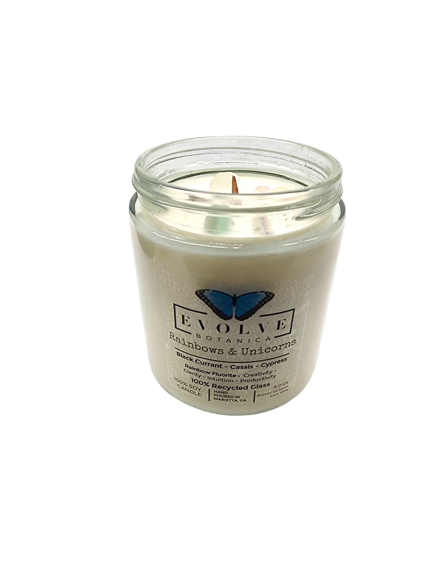 Wood Wick Crystal Soy Candle - Rainbows & Unicorns (Fluorite)-4