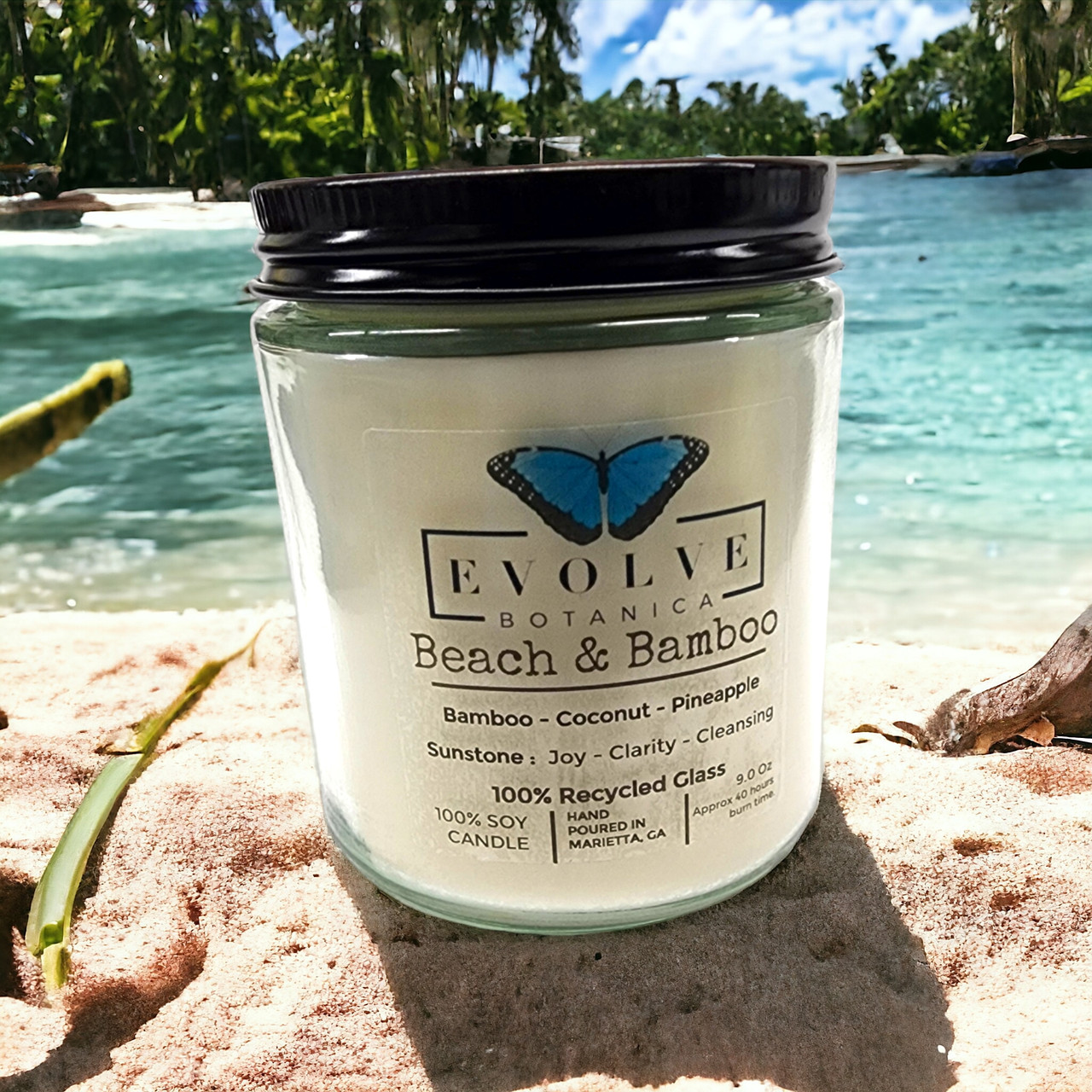 Wood Wick Crystal Soy Candle - Beach & Bamboo (Sunstone)-4
