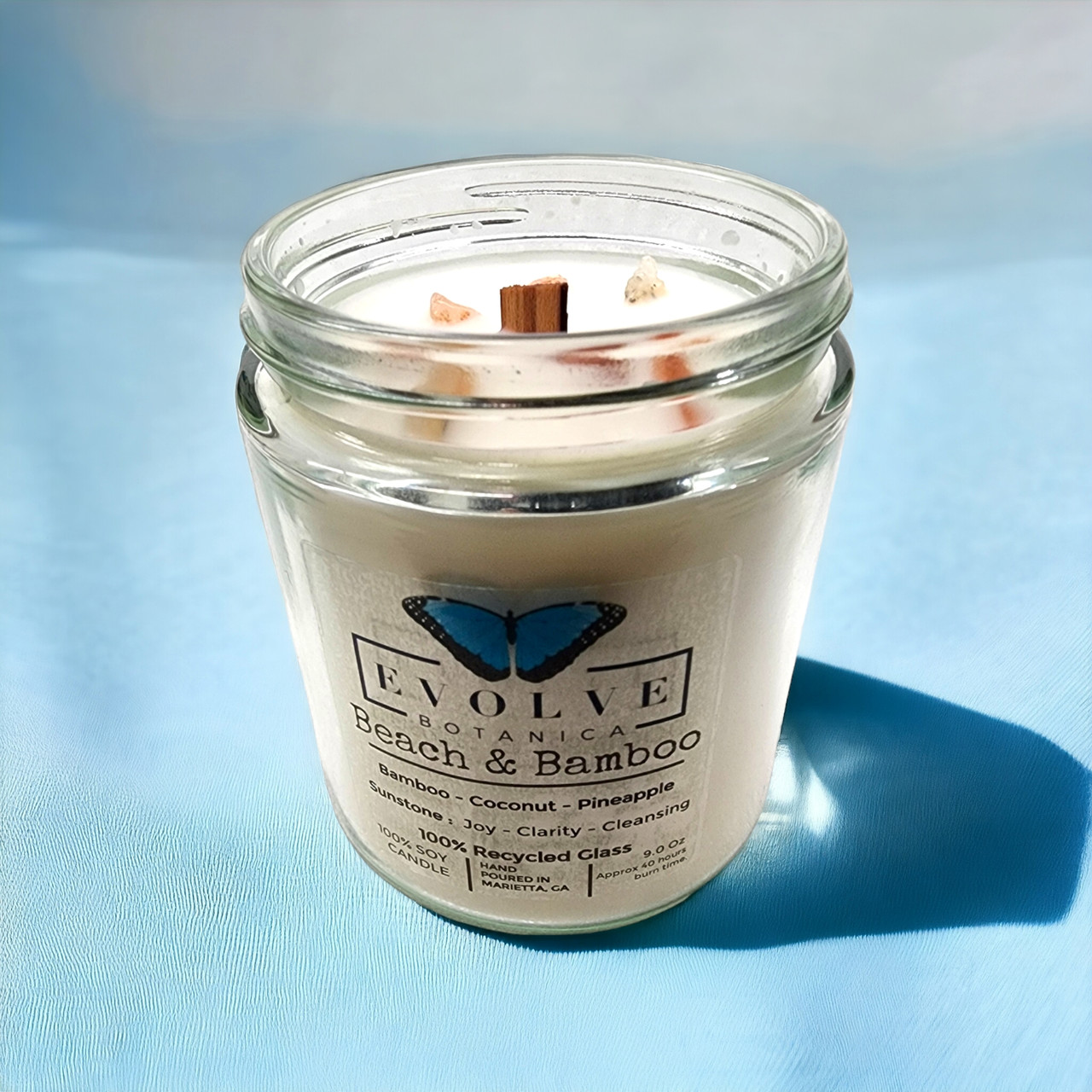 Wood Wick Crystal Soy Candle - Beach & Bamboo (Sunstone)-2