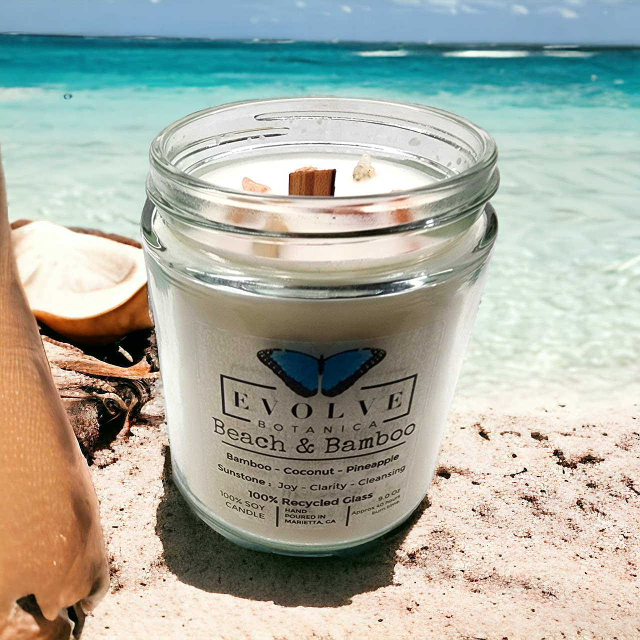 Wood Wick Crystal Soy Candle - Beach & Bamboo (Sunstone)-1