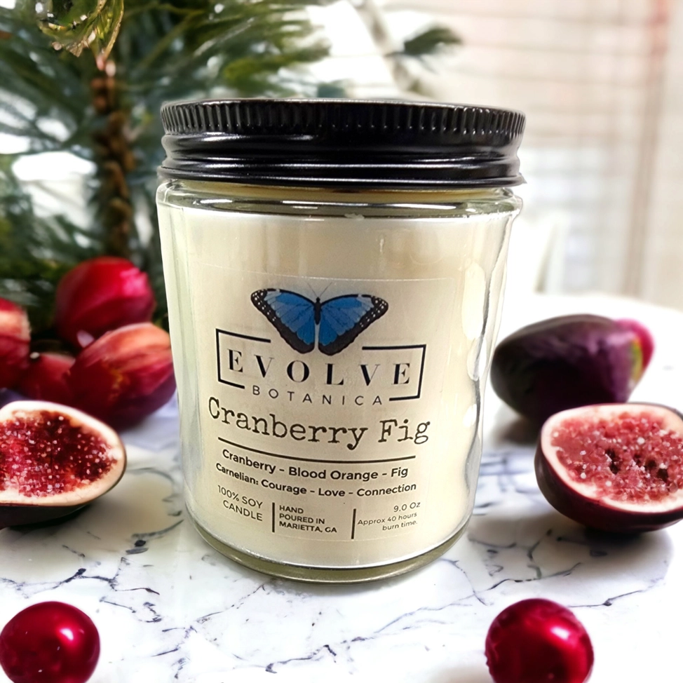 Wood Wick Crystal Soy Candle - Cranberry Fig (Carnelian)-2