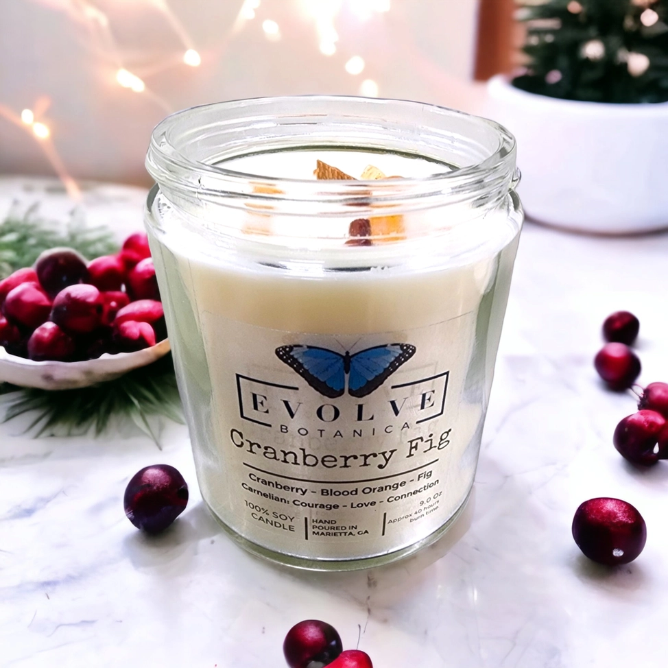 Wood Wick Crystal Soy Candle - Cranberry Fig (Carnelian)-3