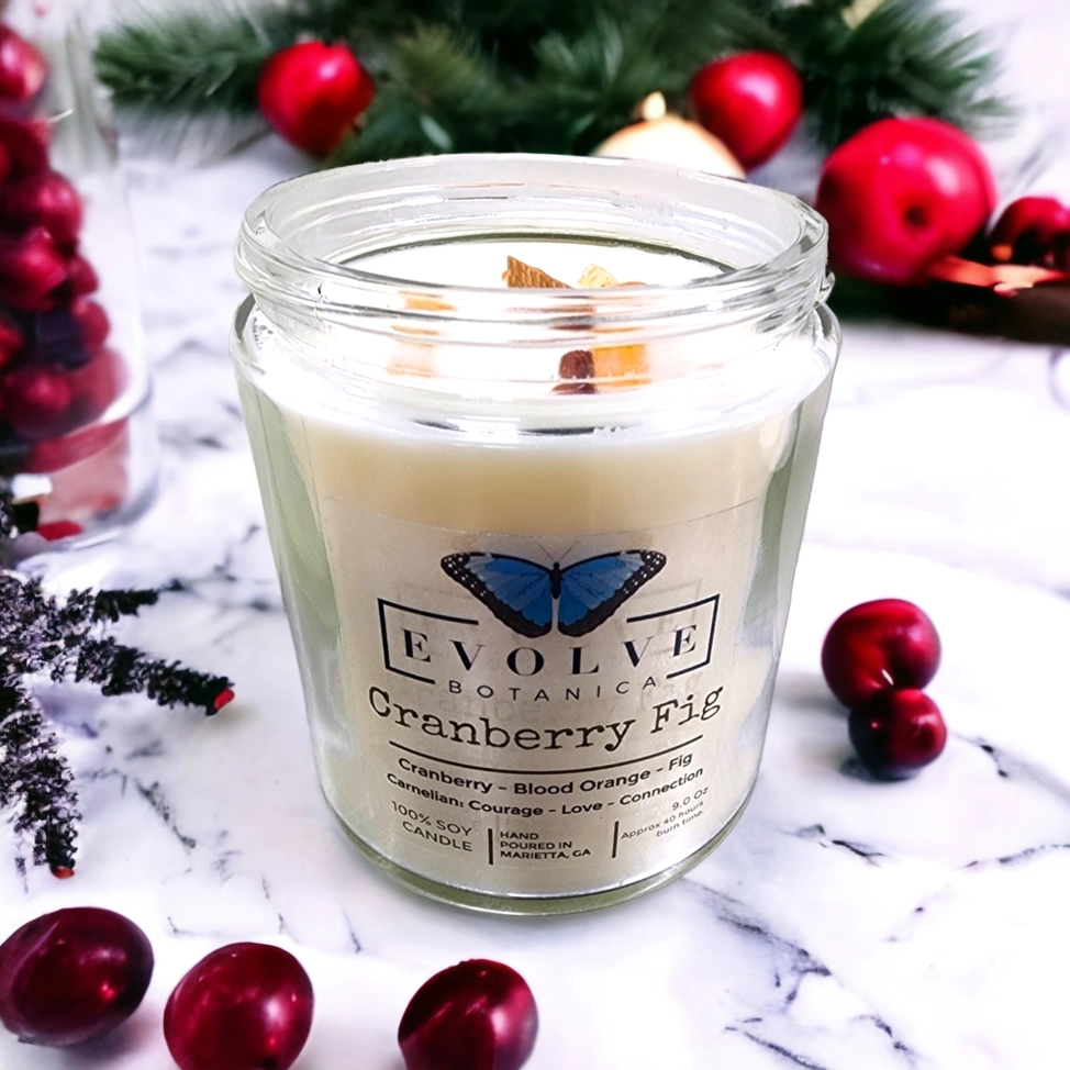 Wood Wick Crystal Soy Candle - Cranberry Fig (Carnelian)-4