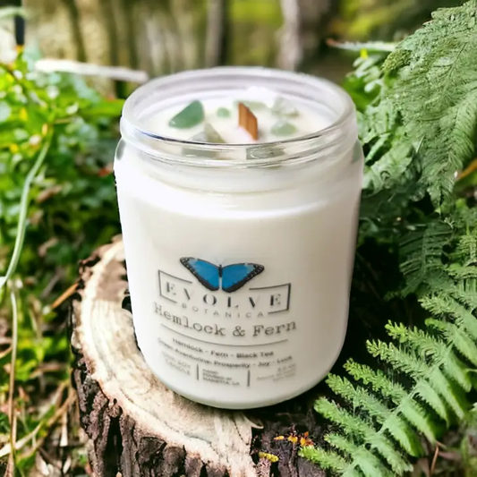 Wood Wick Crystal Soy Candle - Hemlock & Fern (Aventurine)-0