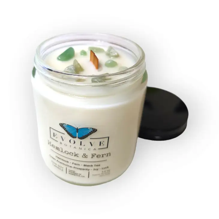 Wood Wick Crystal Soy Candle - Hemlock & Fern (Aventurine)-1