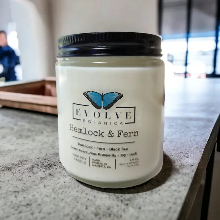 Wood Wick Crystal Soy Candle - Hemlock & Fern (Aventurine)-2