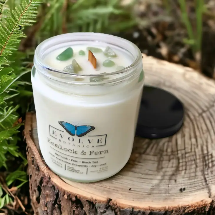 Wood Wick Crystal Soy Candle - Hemlock & Fern (Aventurine)-3