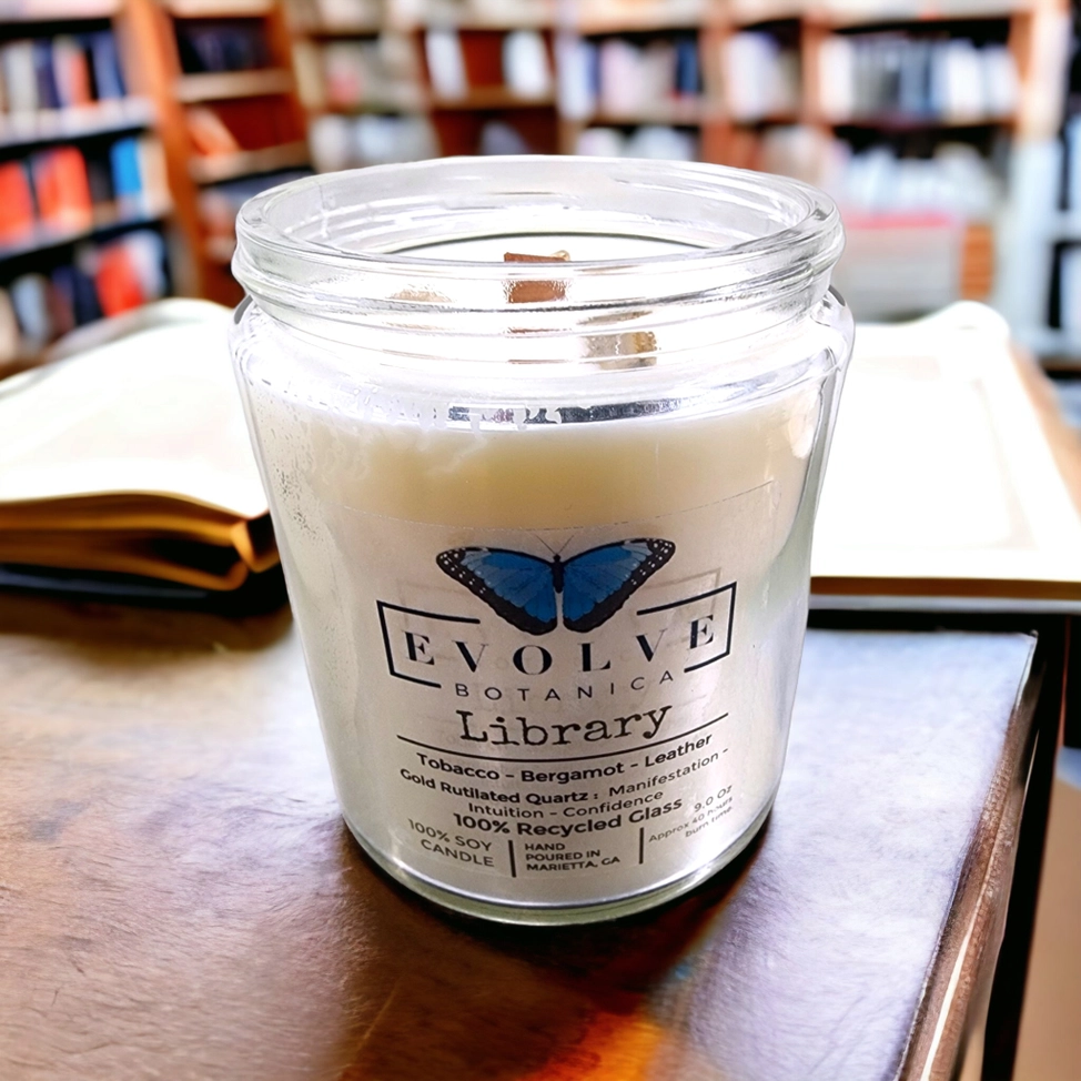 Wood Wick Crystal Soy Candle - Library (Rutilated Quartz)-1