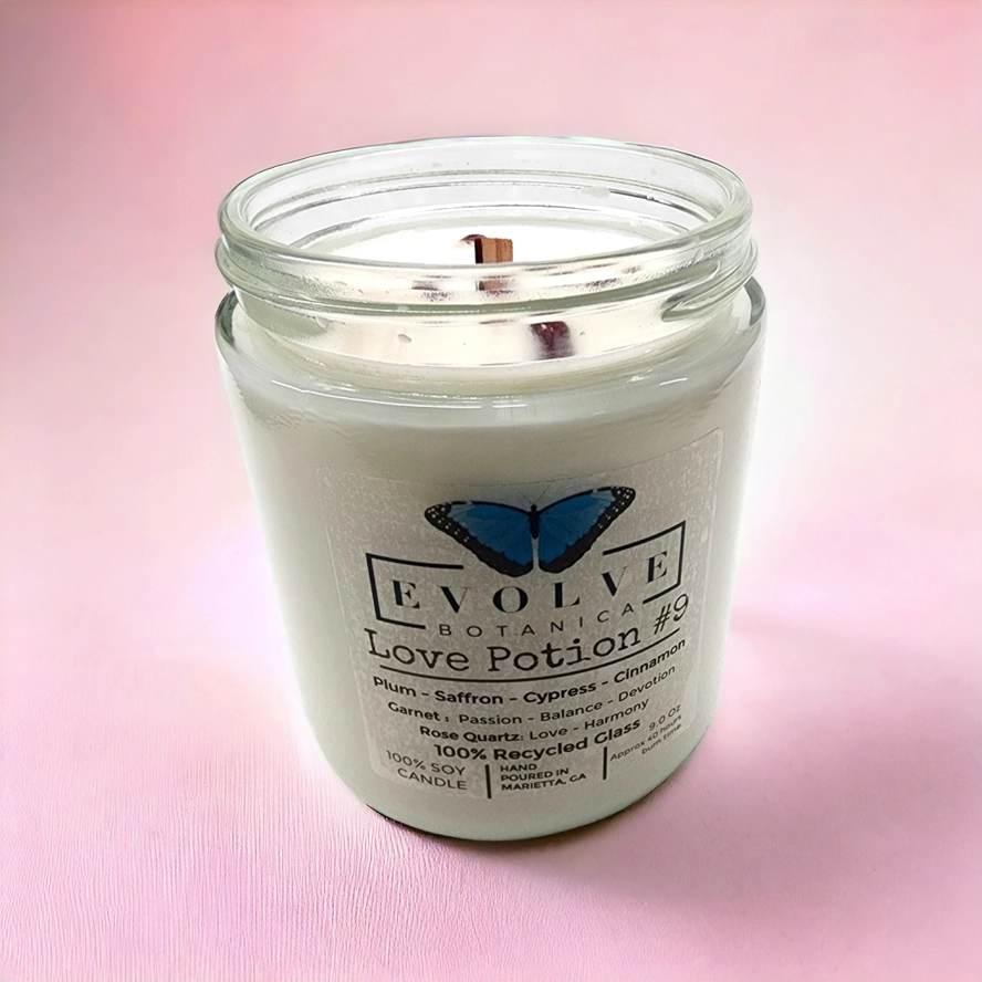 Wood Wick Crystal Soy Candle - Love Potion #9 (Rose Quartz & Garnet)-2