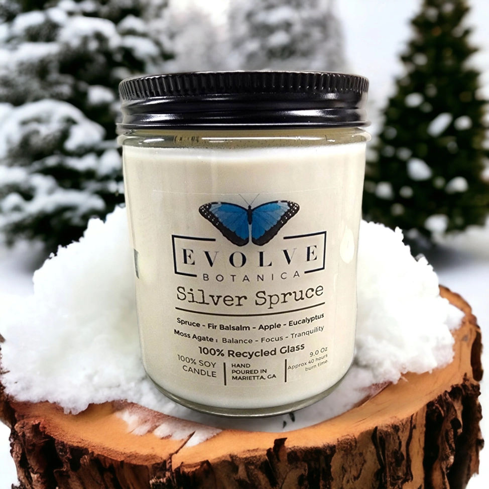 Wood Wick Crystal Soy Candle - Silver Spruce (Moss Agate)-3