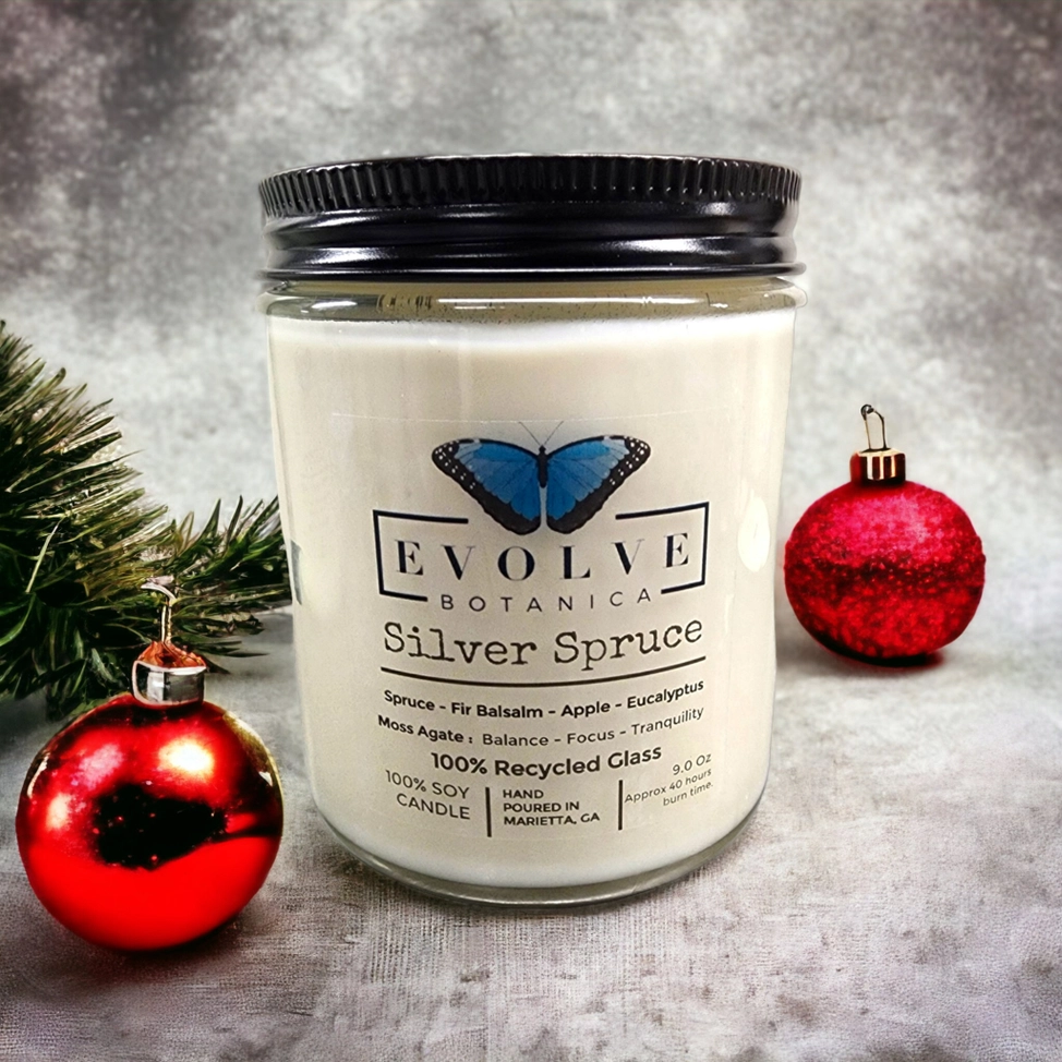 Wood Wick Crystal Soy Candle - Silver Spruce (Moss Agate)-4