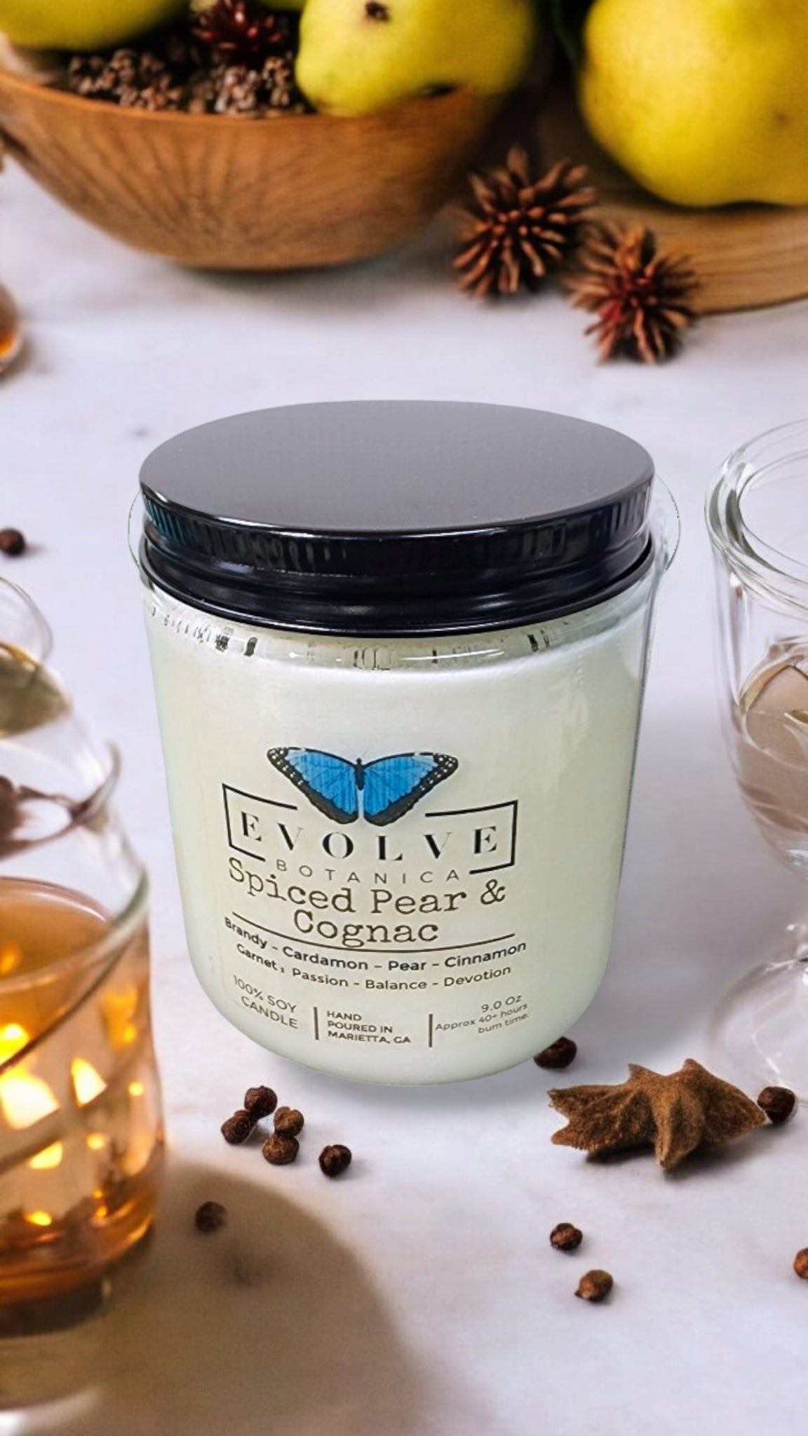 Wood Wick Crystal Soy Candle Jar - Spiced Pear & Cognac-2