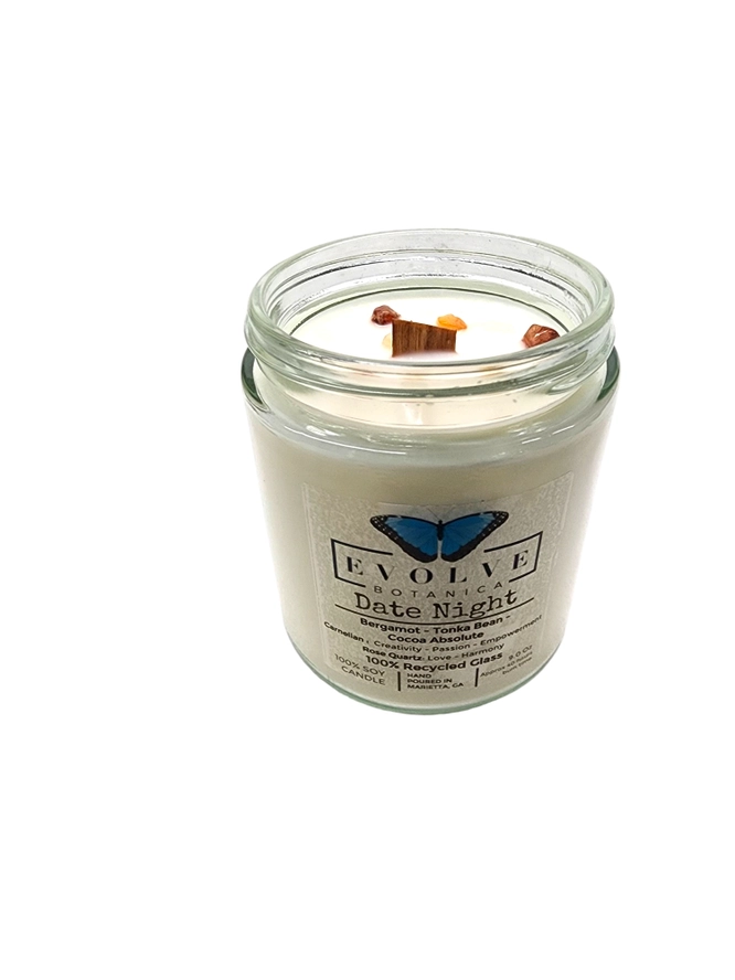 Wood Wick Gemstone Soy Candle - Date Night (Rose Quartz & Carnelian)-1