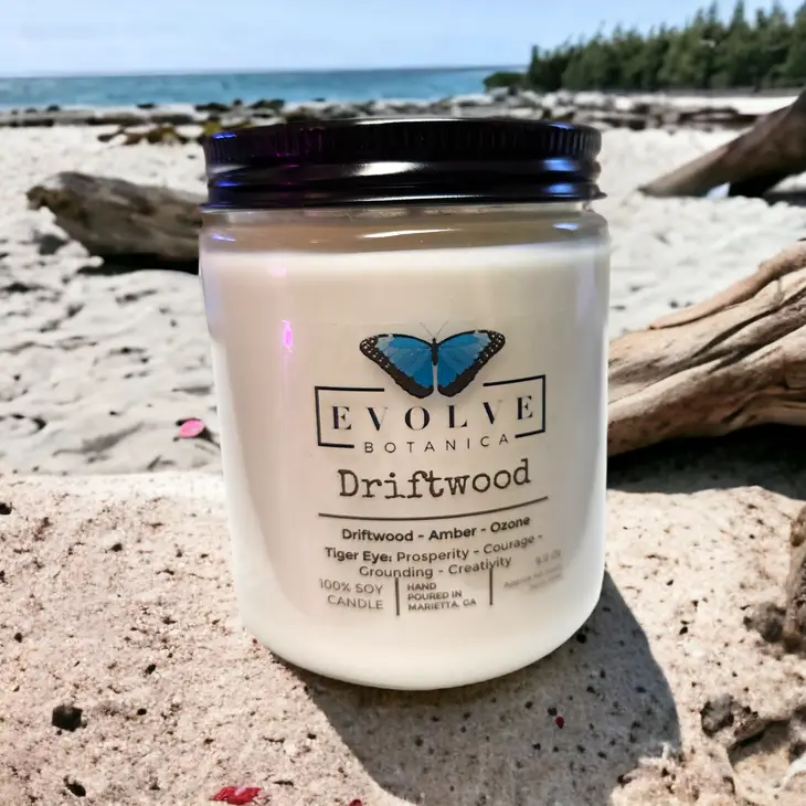 Wood Wick Gemstone Soy Candle - Driftwood (Tiger Eye)-3