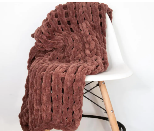 Chenille Chunky Knit Throw Blanket - Rust-0