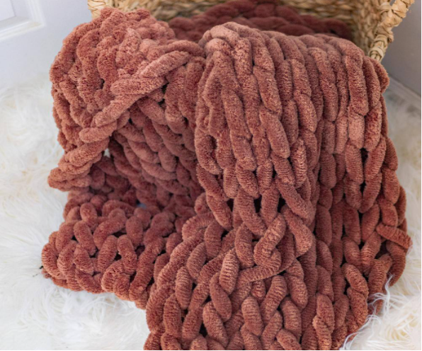 Chenille Chunky Knit Throw Blanket - Rust-1